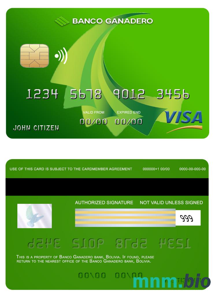 Bolovia Ganadero bank przykład karty visa w formacie PSD